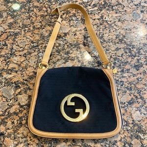 Gucci flap shoulder bag. Light tan with brown. In like new condition! Authentic!